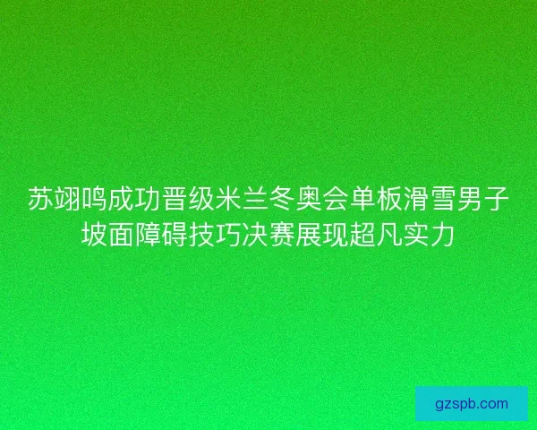 苏翊鸣成功晋级米兰冬奥会单板滑雪男子坡面障碍技巧决赛展现超凡实力