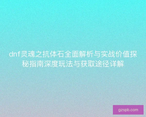 dnf灵魂之抗体石全面解析与实战价值探秘指南深度玩法与获取途径详解