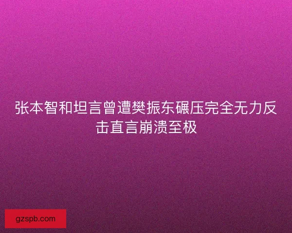 张本智和坦言曾遭樊振东碾压完全无力反击直言崩溃至极